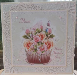 Auction Sale Handmade luxury Mother's day card sweet treat cupcake full of roses - Picture 1 of 5