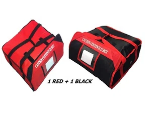 2 PIZZA DELIVERY BAGS (20"x 20"x 7") Full Insulated  Heavy Duty (1 Red+1 Black) - Picture 1 of 9