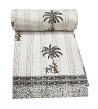Indian Block Print Cotton Kantha Quilt Bedspread Blanket King Size Kantha Gudari
