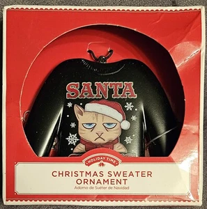 Ugly Christmas Sweater Grumpy Santa Claws Cat Collectible Holiday Ornament NEW - Picture 1 of 2