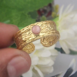 Hand Woven & Hammered Strand Rings 18K Yellow Gold Open Wide Rhodochrosite Ring - Picture 1 of 10