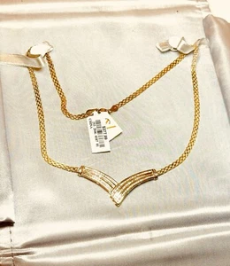 NEW SV 14K Over Sterling Diamond 1/2 CTTW Gold Chevron Channel Set 17” Necklace - Picture 1 of 8