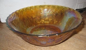 Marigold Basket weave Carnival Glass Bowl b64 - Picture 1 of 4