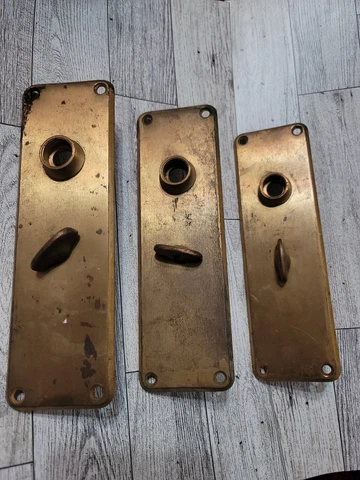 Antique Vintage Deco Door Hardware Plate 3 Pieces Brass 8 x 2 Cover