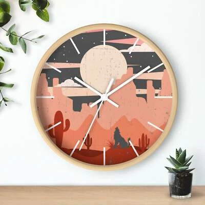Wall Clock, Clocks, Rustic Howling Wolf Desert, Nursery Pastel, Wooden, Midwest - Image 1 of 3