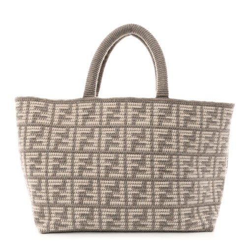 Borsa shopper grande Fendi FF Tortora grigia maglia lana cashmere nuova con etichetta