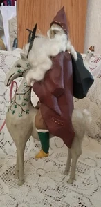 1980 Paige KOOSED Arte Popular Tallado a Mano Madera Papá Noel en Reno 15.5" Navidad - Imagen 1 de 12
