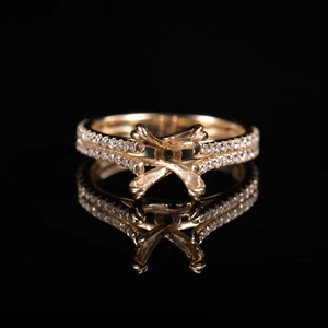 Anillo semi montaje diamantes naturales ovalados de oro amarillo sólido de 14 quilates de 9x7 mm - Imagen 1 de 8