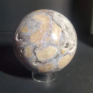 Rare Big 1lb Natural Crystal Beautiful Blue Flower Agate Sphere with clear base~ - Picture 1 of 14