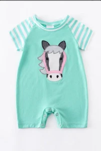 Baby Girl Horse Applique Shortall Romper Embroidered, Spring & Summer Great Gift - Picture 1 of 8