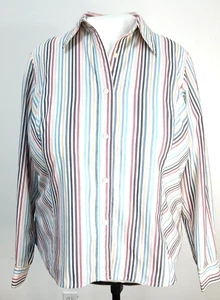 Venezia Top Women's 18W Long Sleeve Button Front Cotton Blend Multi-Striped - Picture 1 of 10