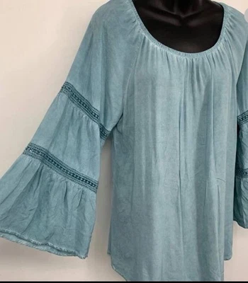 Blusa Top Spense Mujer Azul Túnica Fuera del Hombro Manga Campana Mediana NUEVA NUEVA CON ETIQUETAS Foto 1 de 4