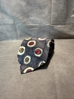 Corbata vintage Oscar De La Renta Studio 100 % seda abstracta motivo de ojos gris pop artístico Foto 1 de 4
