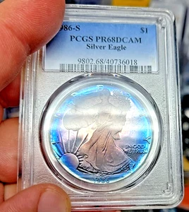 1986-S Super Toned Proof Straight Graded PCGS PR68DCAM US Silver Eagle 1oz bCoin - Bild 1 von 13