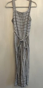 Gap Apronneck Stripe Jumpsuit Linen Blend Women’s Size Medium - Picture 1 of 9