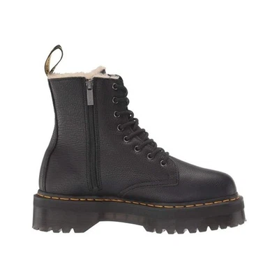Dr. Martens Women's Jadon Boot Black Leather Faux Fur Lined Zip Platforms Size 6 - Image 1 of 4