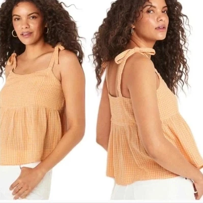 Старый темно-оранжевый клетку галстук через плечо со сборками Gingham Babydoll качели бак размер 2 X - Изображение 1 из 4