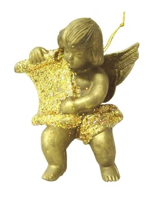 (01765-33911) ANGEL RESINA DURA PLASTICA NAVIDAD CHRISTMAS PEQUEÑO DORADO COLGAR - Picture 1 of 2