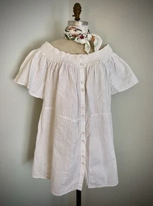 Anthropologie White Cotton Blouse SZ 2XL Lagenlook Milkmaid Tunic - Picture 1 of 7