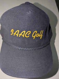 JAAC Golf Rope Cap Hat Blue Corduroy Embroidered Yellow Script Super Nice - Picture 1 of 2