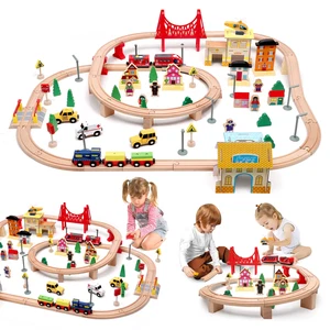 Montessori Holzeisenbahn Set 72/108tlg Holzspielzeug Züge Auto Geschenk Kinder - Bild 1 von 8