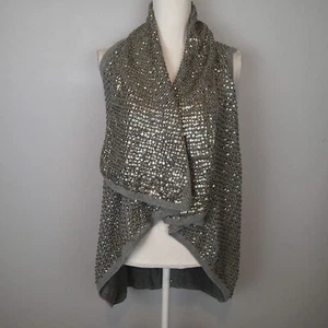 Alice & Olivia Sweater Cardigan xs Open Front Sequins Sleeveless gray waterfall - Picture 1 of 11