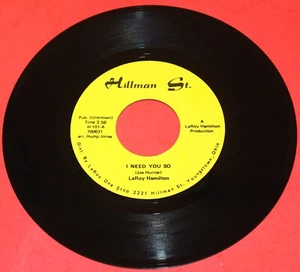 LEROY HAMILTON "I Need You so" 1960's KILLER SOUL BALLAD on HILLMAN ST. NM HEAR - Imagen 1 de 2