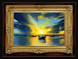 Oil Painting Handmade Arseni ~ SPLASHING OF WAVES 6" X 4" NO FRAME USA - Picture 1 of 11