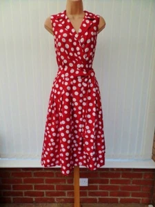 ELIZA J RED WHITE DOT SILK STYLE 50'S PLEAT FLARE MIDI DRESS 16 TWICE £130 - Picture 1 of 11