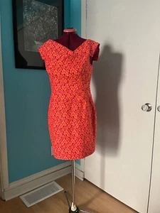 NWOT Black Halo Orange Lace Patterned Jackie O Pencil Dress US Size 12 - Picture 1 of 10