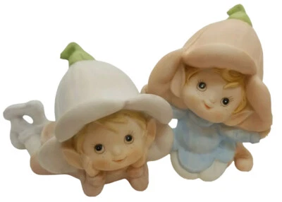 Set of 2 Homco Pixie Fairy Garden Elves Elfs Figurines Flower Ceramic - Image 1 of 4