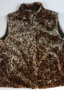 Carolina Colours Vest Women’s 26/28 Leopard Cheetah Faux Fur Reversible Cato NEW - Picture 1 of 9