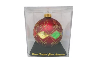 Sterling Hand Crafted Glass Ornament Red Glass with Multicolor Design 2314D - Picture 1 of 3