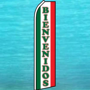 BIENVENIDOS FLUTTER FLAG Welcome Tall Curved Top Sign Feather Swooper Banner - Picture 1 of 5