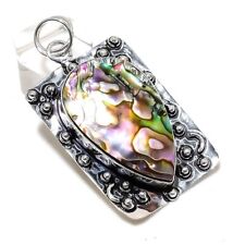 Abalone Shell Gemstone 925 Sterling Silver Gift Jewelry Pendant 2.36" h086
