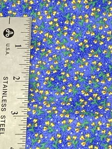 VTG Cotton Fabric Tiny Yellow Flowers on Blue Tones Calico 1Y x 44" Width - Picture 1 of 3