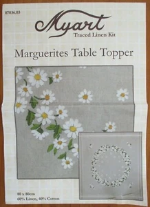 MYART Marguerites Daisy traced 80CM LINEN TABLE TOPPER KIT CLOTH WITH COTTONS - Picture 1 of 11