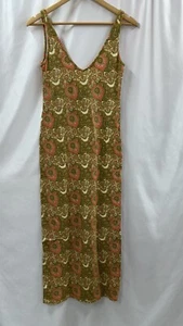 Golden Brown The Label Tank Dress Paisley Cotton Organic Maxi Dress Gold - Picture 1 of 14
