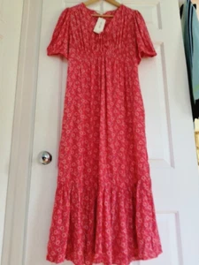 New BNWT PER UNA Size 12 Red Floral Midi Maxi Tiered Tea Dress Short Slv V-Neck - Imagen 1 de 12