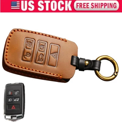 Funda protectora de cuero marrón para llavero de coche para Range Rover Defender Jaguar EE. UU. Foto 1 de 4