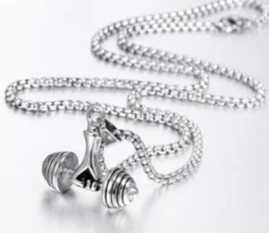 Plated Barbell Gym Weightlifting Exercise Hand Dumbbell Pendant Necklace Silver - Picture 1 of 5