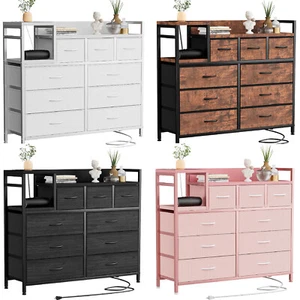 9 Drawers Dresser for Bedroom Storage Cabinet Chest of Drawers with Power Outlet - Picture 1 of 35