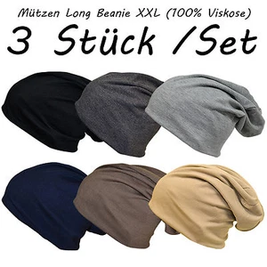 3 Stück SET Jersey Paare Set Slouch Beanie XXL Long Mütze Damen Herren Mützen DE - Bild 1 von 108