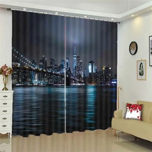 Great Sea Night Market 3D Blockout Photo Print Curtain Fabric Curtains Window - Imagen 1 de 10
