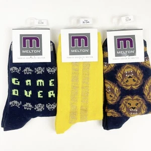 MELTON Boy's Socks 7-9 Year US Shoe Size 1-3.5 Cotton Patterned Crew Socks Lot 3 - Picture 1 of 3