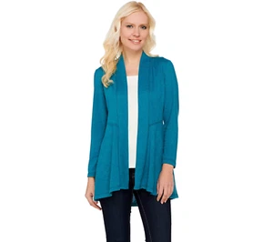 Cárdigan Susan Graver Melange Suéter Tejido Frontal Abierto Azul Marisco XS A260246 QVC J - Imagen 1 de 7