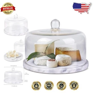 Luxury Marble Base Cake Stand with Roomy Glass Cover - 11'' Multipurpose Display - Picture 1 of 9