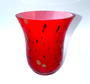 Murano Style Drinking Glass Red Black & Gold Shimmer Splatter MCM Art Glass - Bild 1 von 6