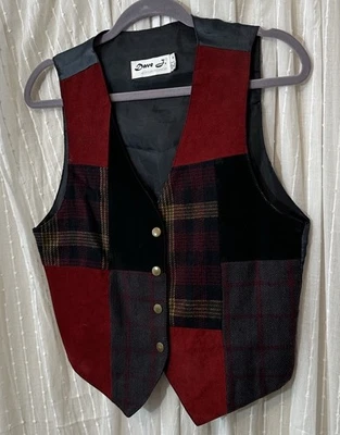Chaleco de retazos de gamuza a cuadros rojo vintage para mujer talla pequeña Foto 1 de 4
