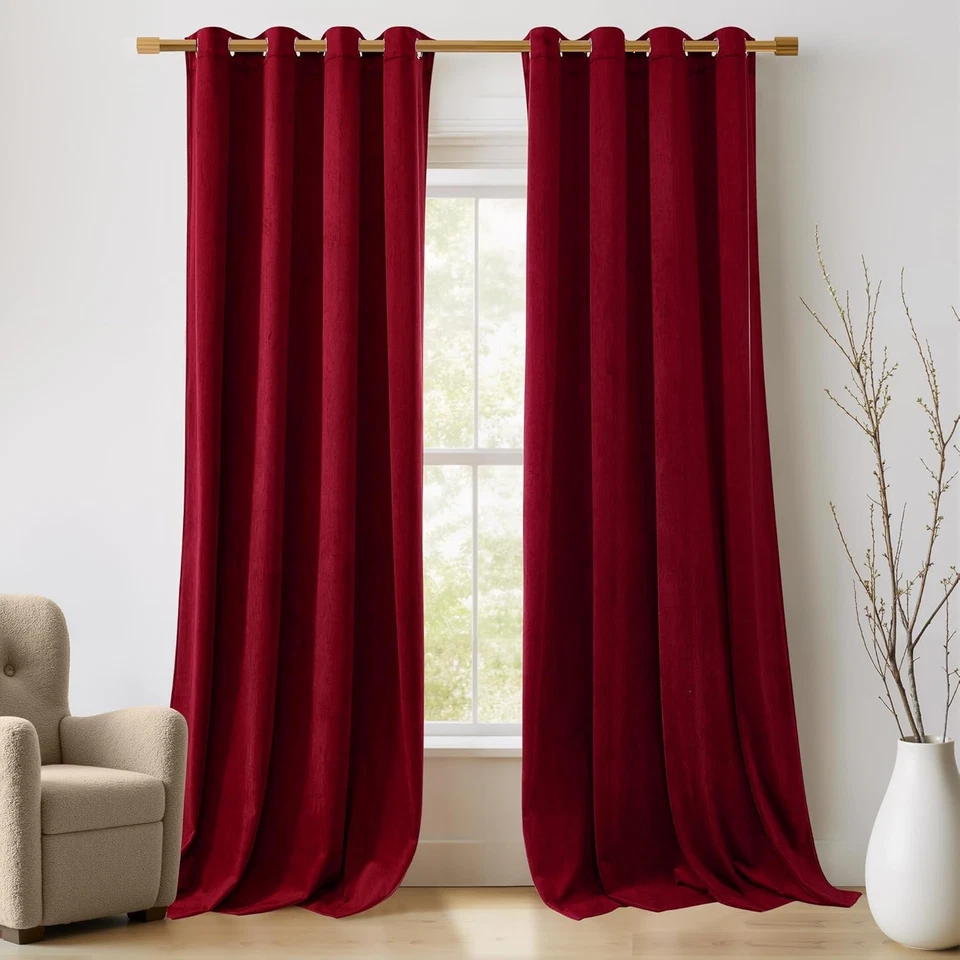 NICETOWN Christmas Velvet Curtains 108 Inches Long Red Velvet Drapes with Ther